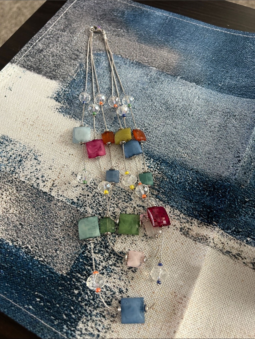 Multicolor Glass Bead Necklace - Square Accent Beads
